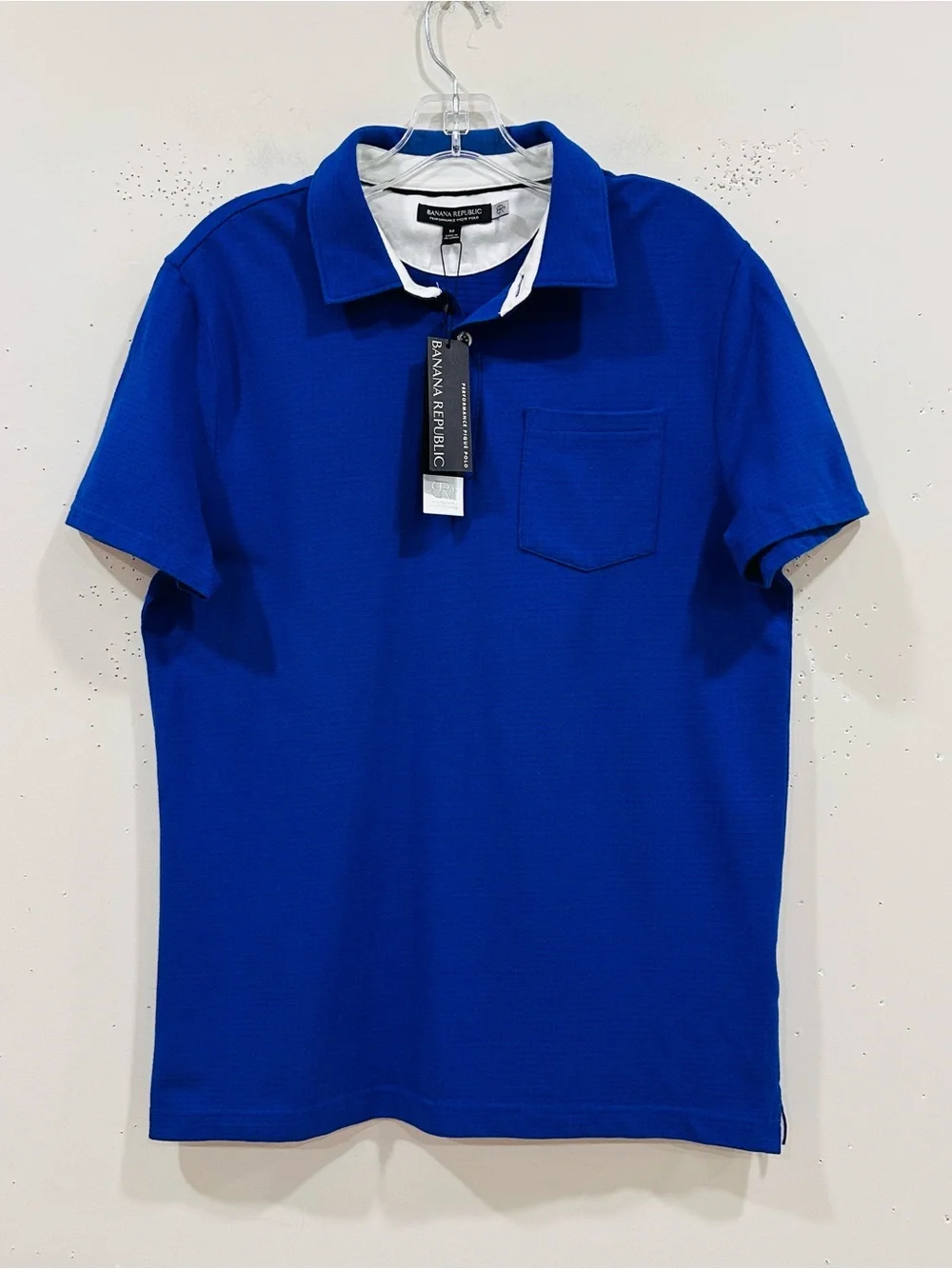 Banana Republic Men's Performance Pique Polo Shirt Royal Blue Chest Pocket Sz M